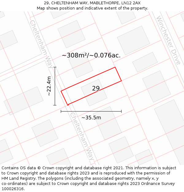 29, CHELTENHAM WAY, MABLETHORPE, LN12 2AX: Plot and title map