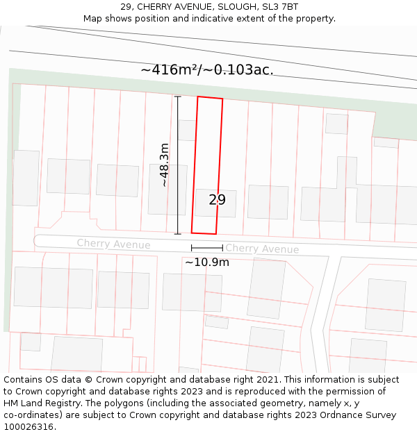 29, CHERRY AVENUE, SLOUGH, SL3 7BT: Plot and title map