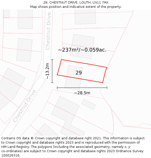 29, CHESTNUT DRIVE, LOUTH, LN11 7AX: Plot and title map