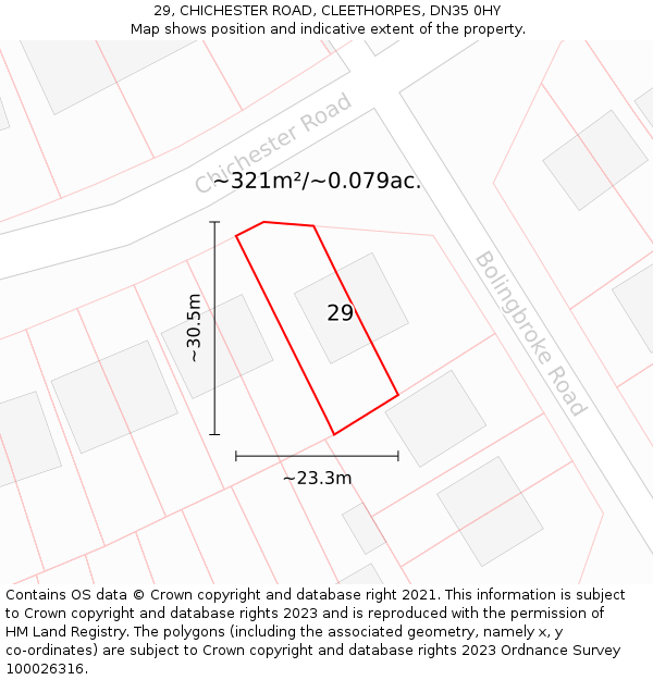 29, CHICHESTER ROAD, CLEETHORPES, DN35 0HY: Plot and title map