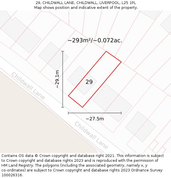 29, CHILDWALL LANE, CHILDWALL, LIVERPOOL, L25 1PL: Plot and title map