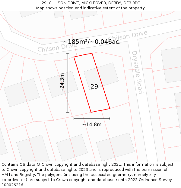 29, CHILSON DRIVE, MICKLEOVER, DERBY, DE3 0PG: Plot and title map