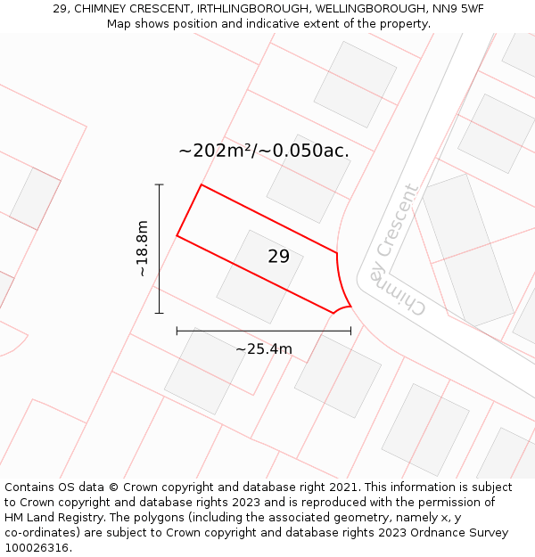 29, CHIMNEY CRESCENT, IRTHLINGBOROUGH, WELLINGBOROUGH, NN9 5WF: Plot and title map