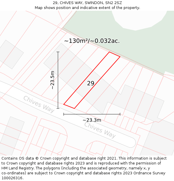 29, CHIVES WAY, SWINDON, SN2 2SZ: Plot and title map