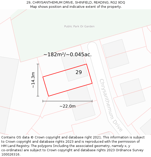 29, CHRYSANTHEMUM DRIVE, SHINFIELD, READING, RG2 9DQ: Plot and title map