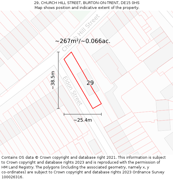 29, CHURCH HILL STREET, BURTON-ON-TRENT, DE15 0HS: Plot and title map