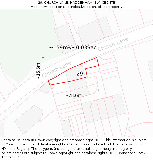 29, CHURCH LANE, HADDENHAM, ELY, CB6 3TB: Plot and title map