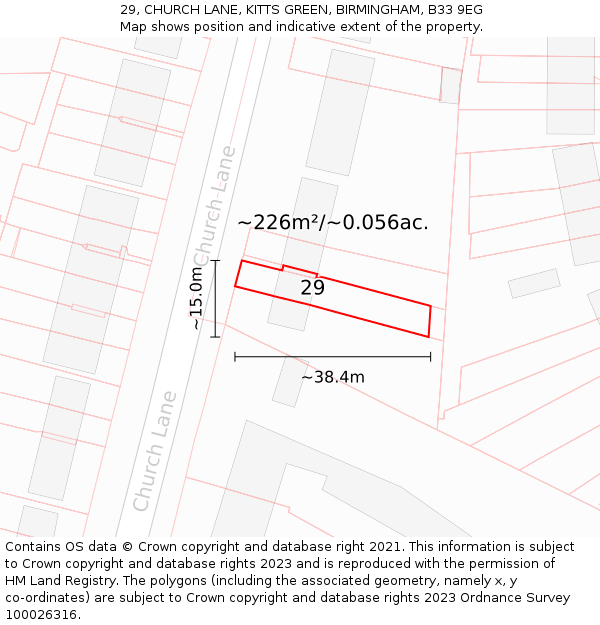 29, CHURCH LANE, KITTS GREEN, BIRMINGHAM, B33 9EG: Plot and title map