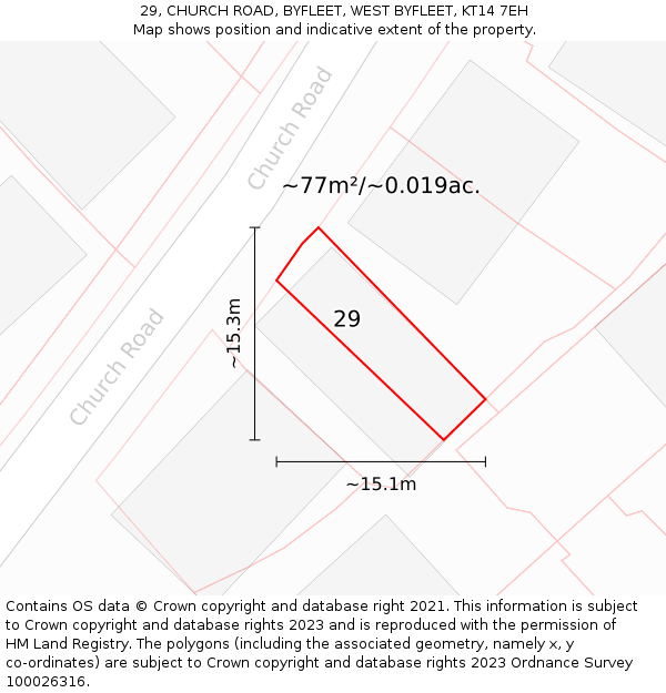 29, CHURCH ROAD, BYFLEET, WEST BYFLEET, KT14 7EH: Plot and title map