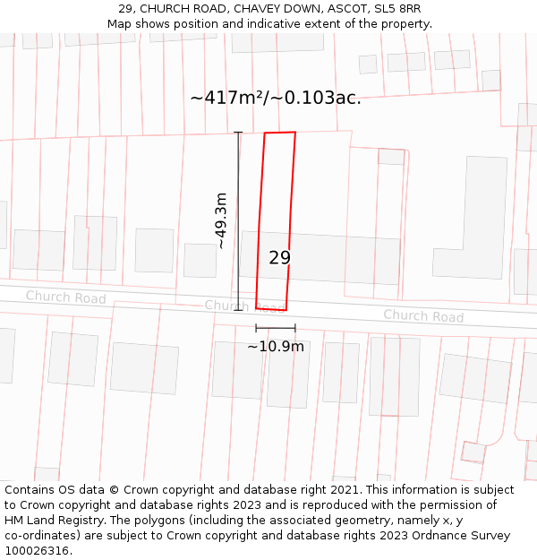 29, CHURCH ROAD, CHAVEY DOWN, ASCOT, SL5 8RR: Plot and title map