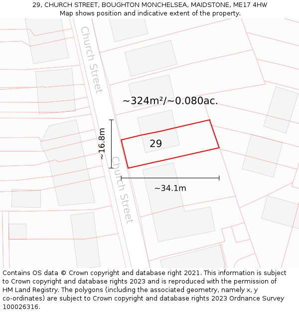 29, CHURCH STREET, BOUGHTON MONCHELSEA, MAIDSTONE, ME17 4HW: Plot and title map