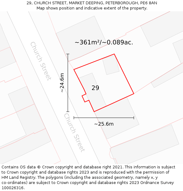 29, CHURCH STREET, MARKET DEEPING, PETERBOROUGH, PE6 8AN: Plot and title map