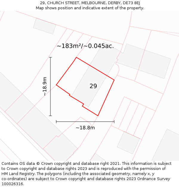 29, CHURCH STREET, MELBOURNE, DERBY, DE73 8EJ: Plot and title map