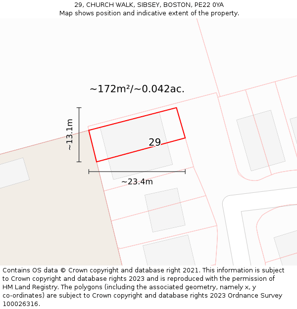 29, CHURCH WALK, SIBSEY, BOSTON, PE22 0YA: Plot and title map