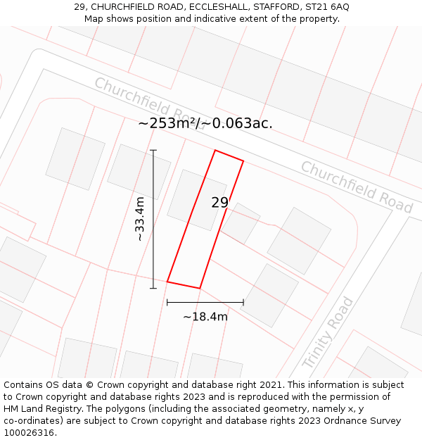 29, CHURCHFIELD ROAD, ECCLESHALL, STAFFORD, ST21 6AQ: Plot and title map