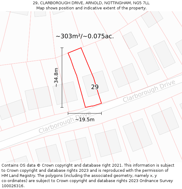 29, CLARBOROUGH DRIVE, ARNOLD, NOTTINGHAM, NG5 7LL: Plot and title map