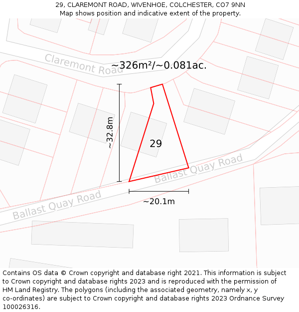 29, CLAREMONT ROAD, WIVENHOE, COLCHESTER, CO7 9NN: Plot and title map