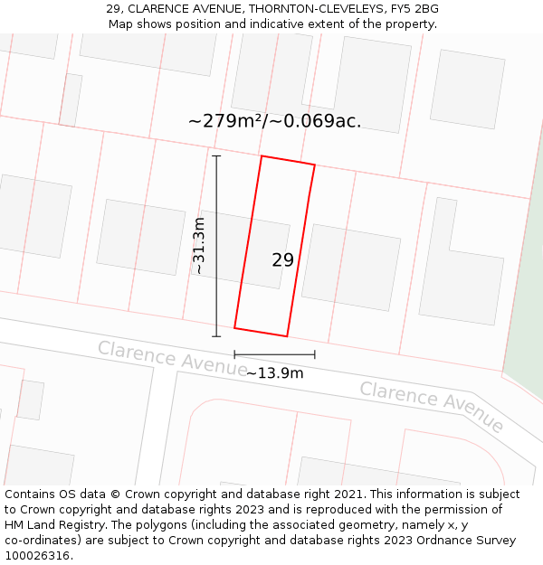 29, CLARENCE AVENUE, THORNTON-CLEVELEYS, FY5 2BG: Plot and title map