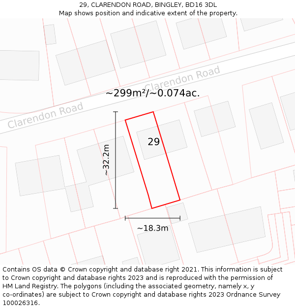 29, CLARENDON ROAD, BINGLEY, BD16 3DL: Plot and title map