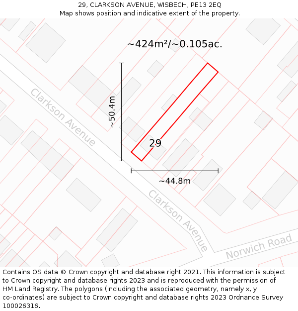 29, CLARKSON AVENUE, WISBECH, PE13 2EQ: Plot and title map