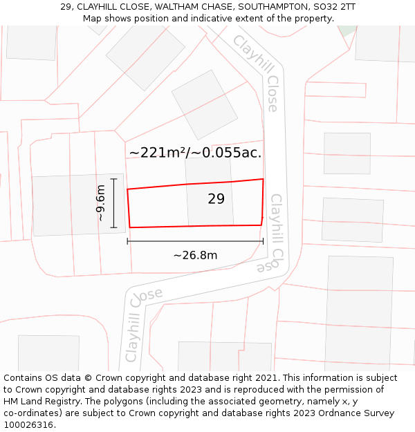 29, CLAYHILL CLOSE, WALTHAM CHASE, SOUTHAMPTON, SO32 2TT: Plot and title map