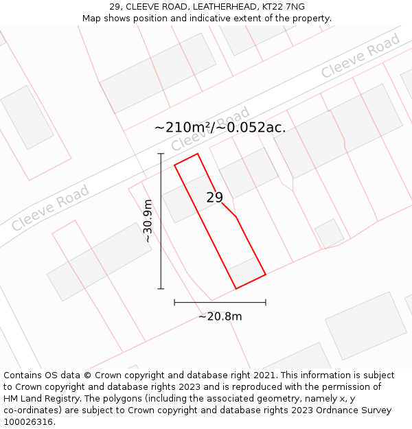 29, CLEEVE ROAD, LEATHERHEAD, KT22 7NG: Plot and title map