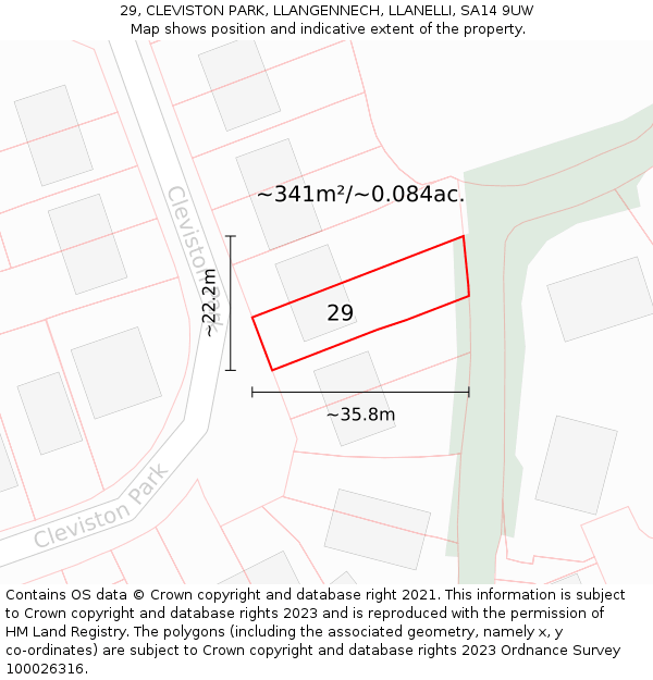 29, CLEVISTON PARK, LLANGENNECH, LLANELLI, SA14 9UW: Plot and title map