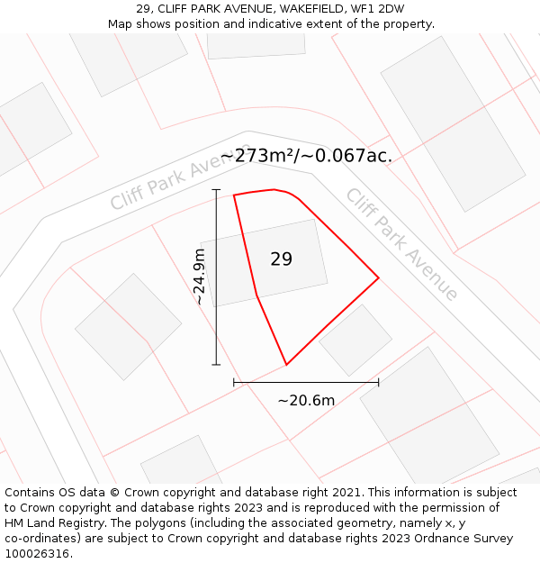 29, CLIFF PARK AVENUE, WAKEFIELD, WF1 2DW: Plot and title map