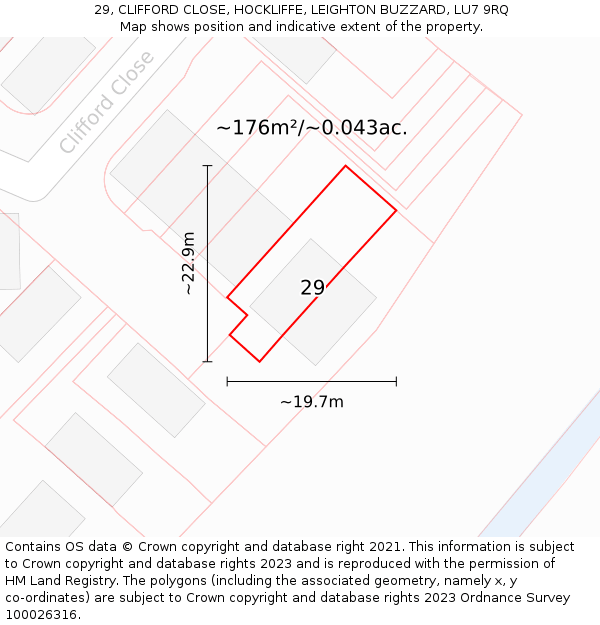 29, CLIFFORD CLOSE, HOCKLIFFE, LEIGHTON BUZZARD, LU7 9RQ: Plot and title map