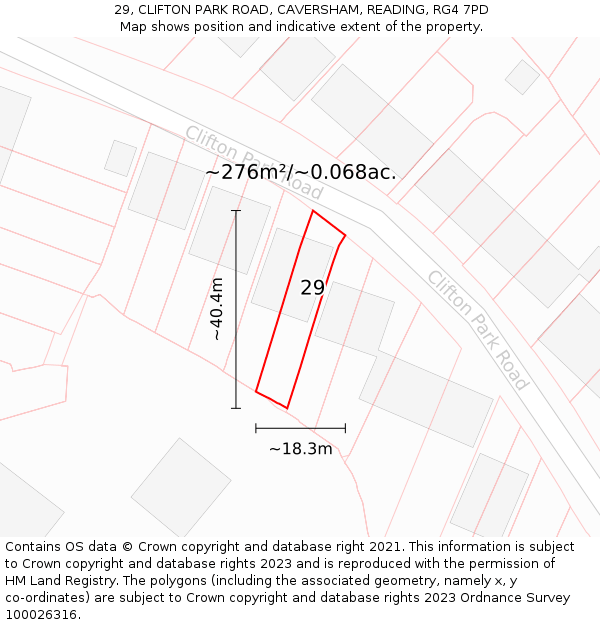 29, CLIFTON PARK ROAD, CAVERSHAM, READING, RG4 7PD: Plot and title map