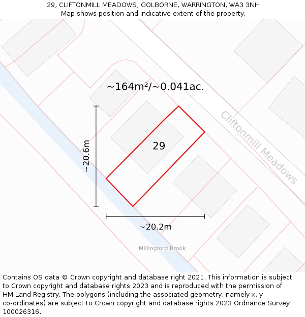 29, CLIFTONMILL MEADOWS, GOLBORNE, WARRINGTON, WA3 3NH: Plot and title map