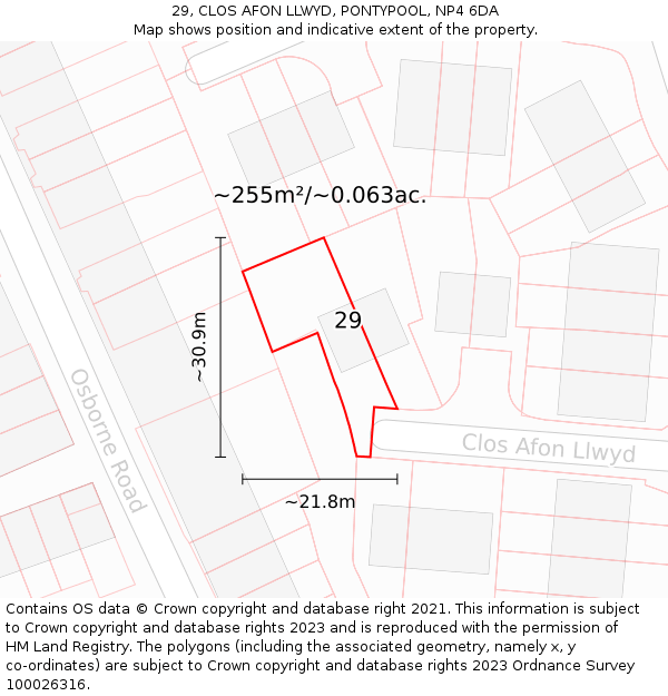 29, CLOS AFON LLWYD, PONTYPOOL, NP4 6DA: Plot and title map