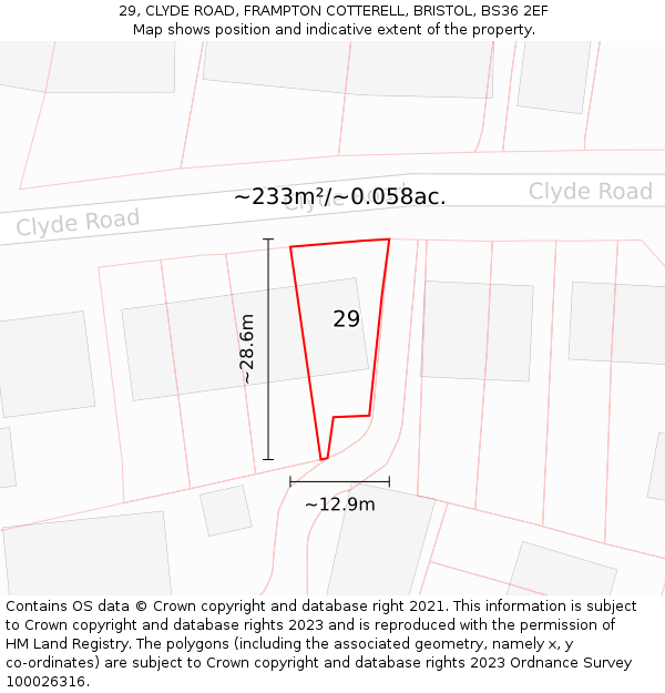 29, CLYDE ROAD, FRAMPTON COTTERELL, BRISTOL, BS36 2EF: Plot and title map