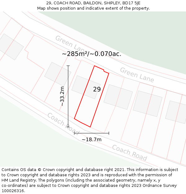 29, COACH ROAD, BAILDON, SHIPLEY, BD17 5JE: Plot and title map