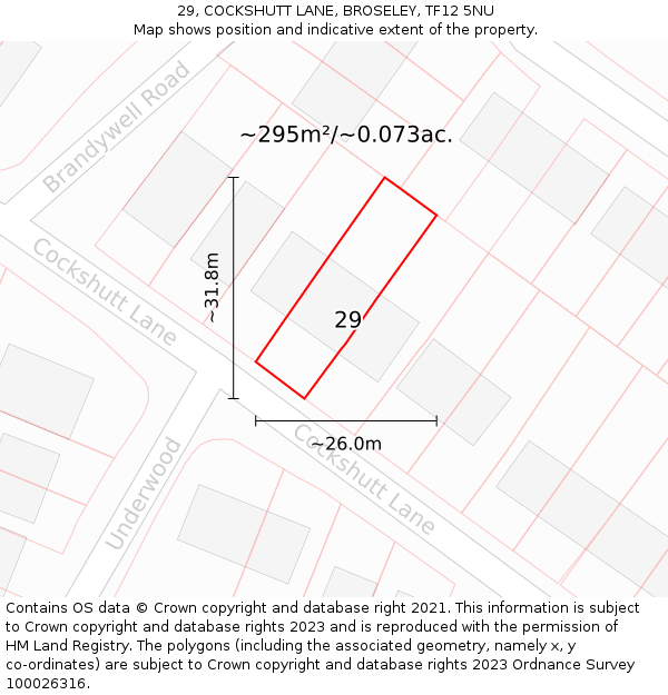 29, COCKSHUTT LANE, BROSELEY, TF12 5NU: Plot and title map