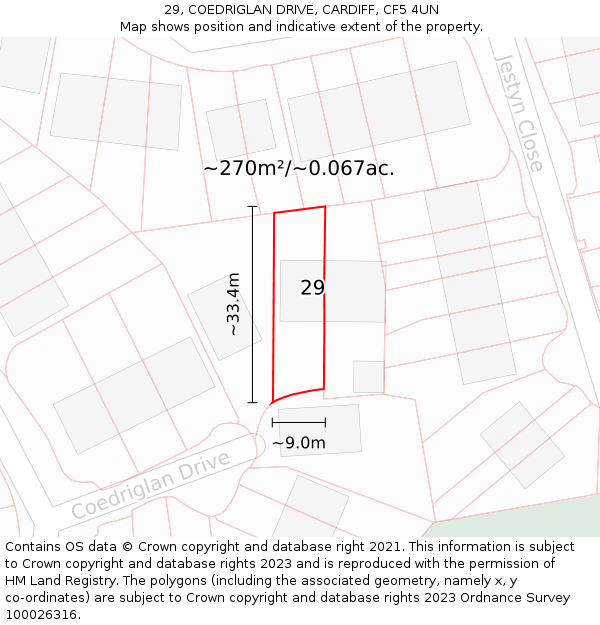 29, COEDRIGLAN DRIVE, CARDIFF, CF5 4UN: Plot and title map