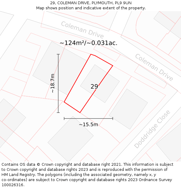 29, COLEMAN DRIVE, PLYMOUTH, PL9 9UN: Plot and title map