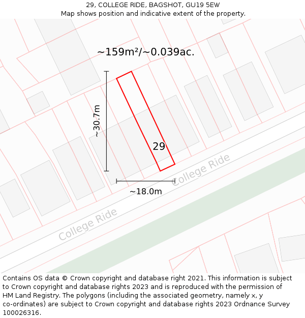 29, COLLEGE RIDE, BAGSHOT, GU19 5EW: Plot and title map