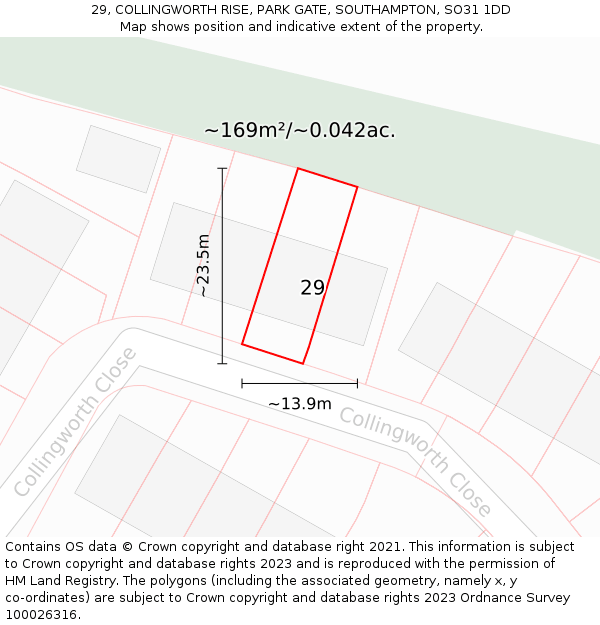 29, COLLINGWORTH RISE, PARK GATE, SOUTHAMPTON, SO31 1DD: Plot and title map