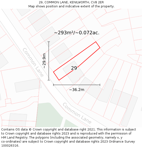 29, COMMON LANE, KENILWORTH, CV8 2ER: Plot and title map