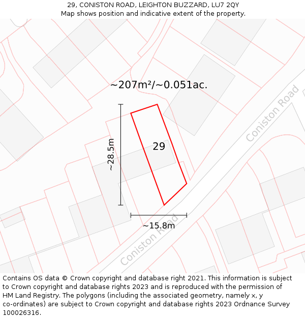 29, CONISTON ROAD, LEIGHTON BUZZARD, LU7 2QY: Plot and title map