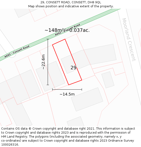 29, CONSETT ROAD, CONSETT, DH8 9QL: Plot and title map