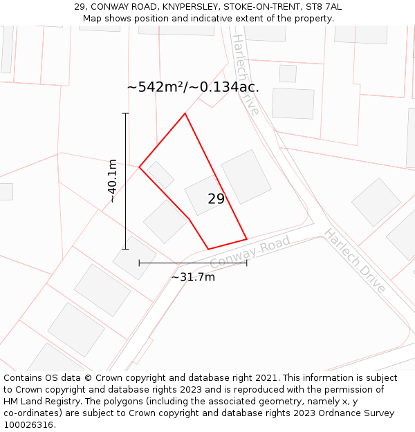 29, CONWAY ROAD, KNYPERSLEY, STOKE-ON-TRENT, ST8 7AL: Plot and title map