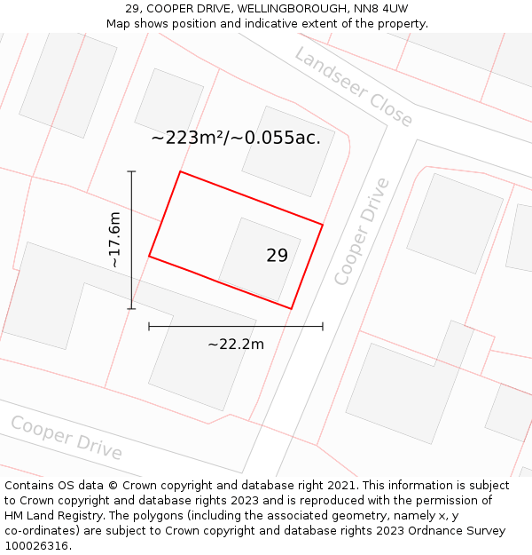 29, COOPER DRIVE, WELLINGBOROUGH, NN8 4UW: Plot and title map