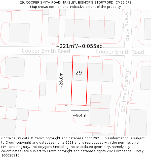 29, COOPER SMITH ROAD, TAKELEY, BISHOP'S STORTFORD, CM22 6FS: Plot and title map
