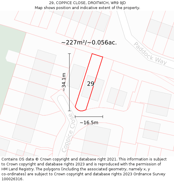 29, COPPICE CLOSE, DROITWICH, WR9 9JD: Plot and title map