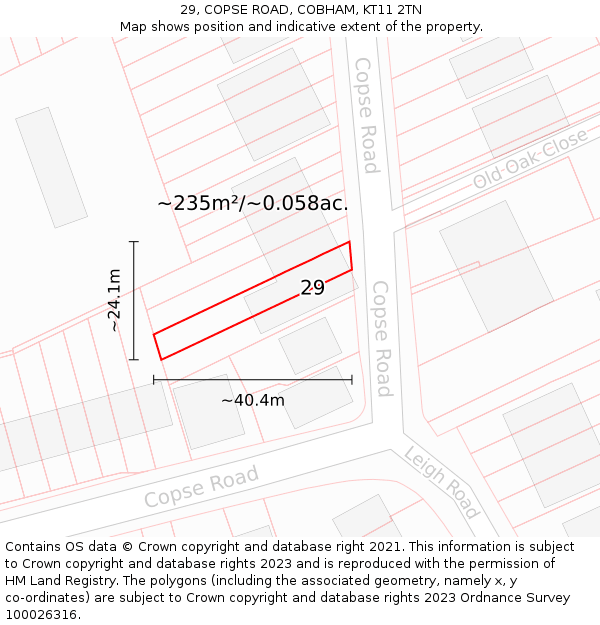 29, COPSE ROAD, COBHAM, KT11 2TN: Plot and title map