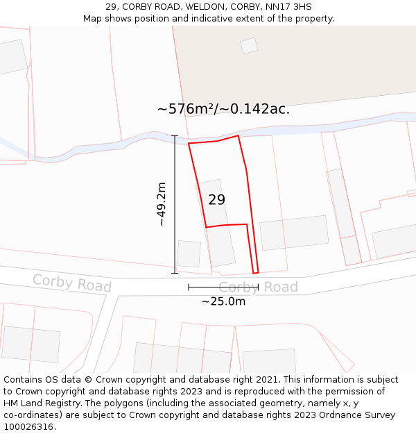 29, CORBY ROAD, WELDON, CORBY, NN17 3HS: Plot and title map