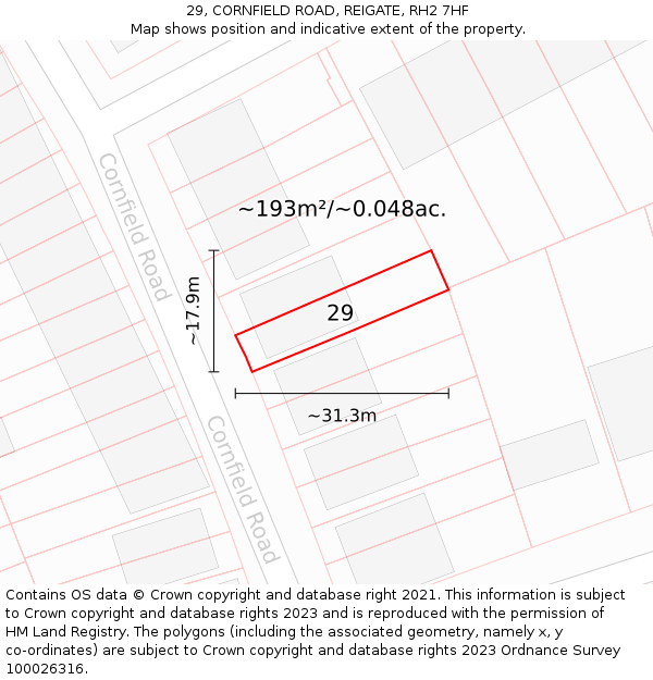 29, CORNFIELD ROAD, REIGATE, RH2 7HF: Plot and title map