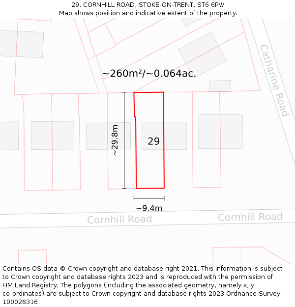 29, CORNHILL ROAD, STOKE-ON-TRENT, ST6 6PW: Plot and title map